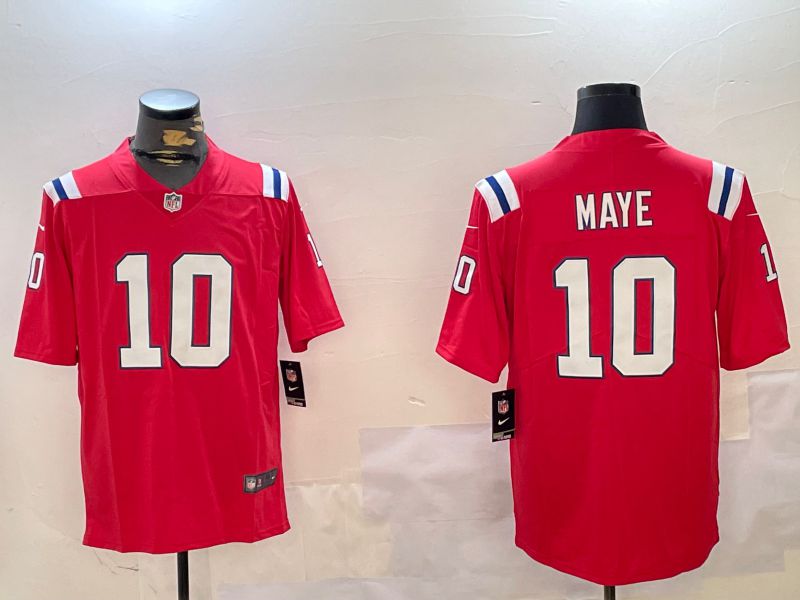 Men New England Patriots 10 Maye Red Second generation 2024 Nike Limited NFL Jersey style 1